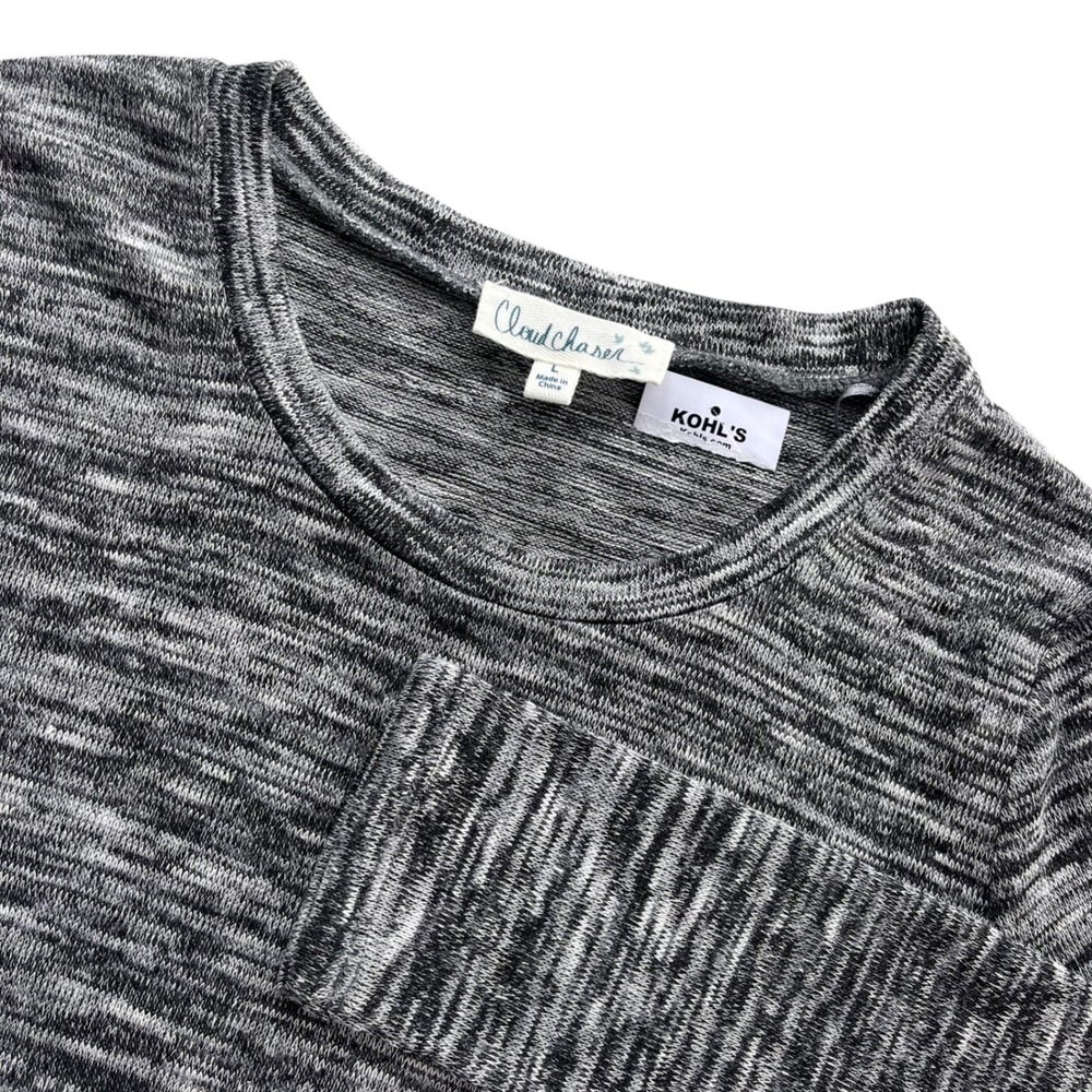 Cloud Chaser Womens L Gray Black Heather Space Dye Knit Long Sleeve Crew Sweater